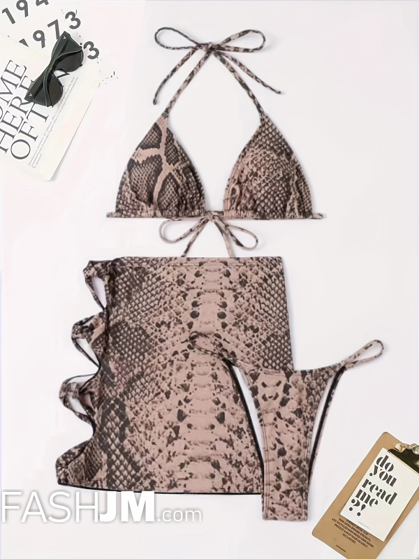  3-pieces Animal Print Triangle Bikini Set image7