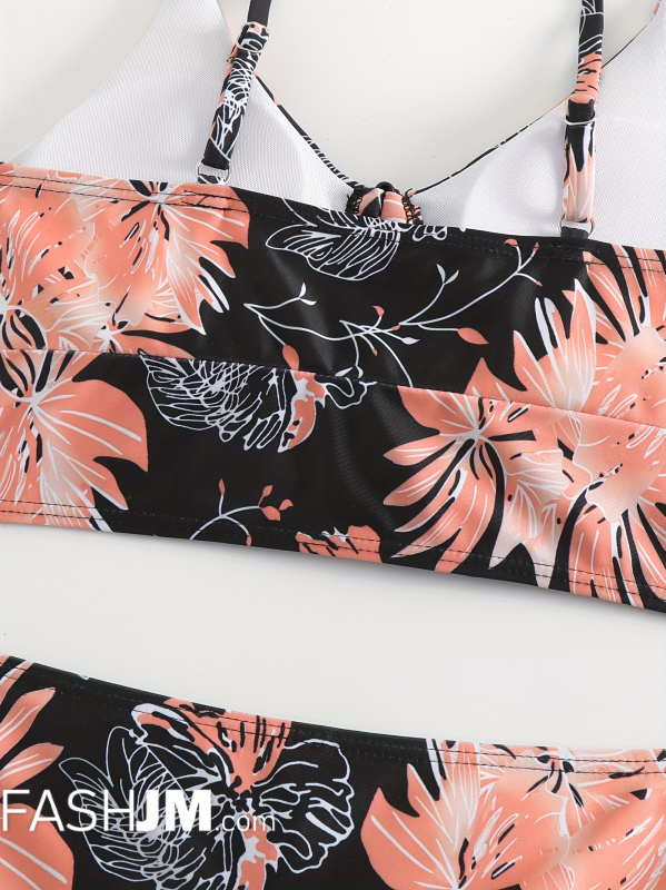  Floral Print Drawstring Bra Centre Bikini Sets image5