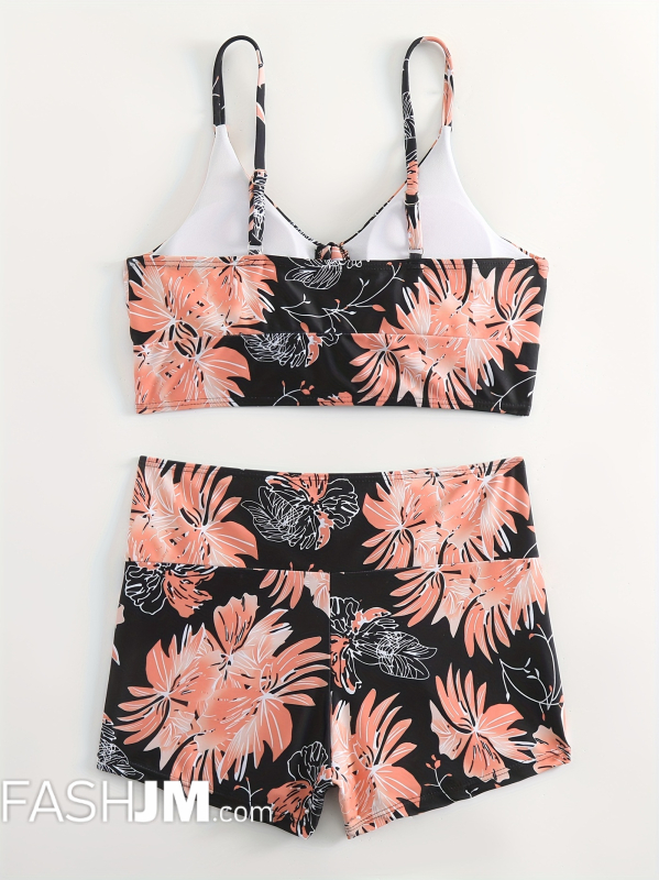  Floral Print Drawstring Bra Centre Bikini Sets image6