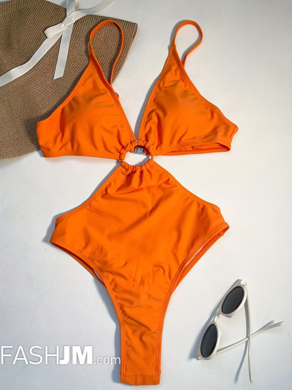  Orange V Neck One Piece Swimsuit image3