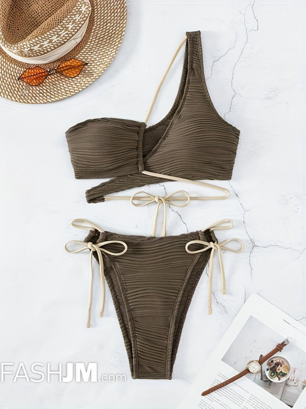  Asymmetric One Shoulder Criss Cross 2 Piece Set Bikini image1