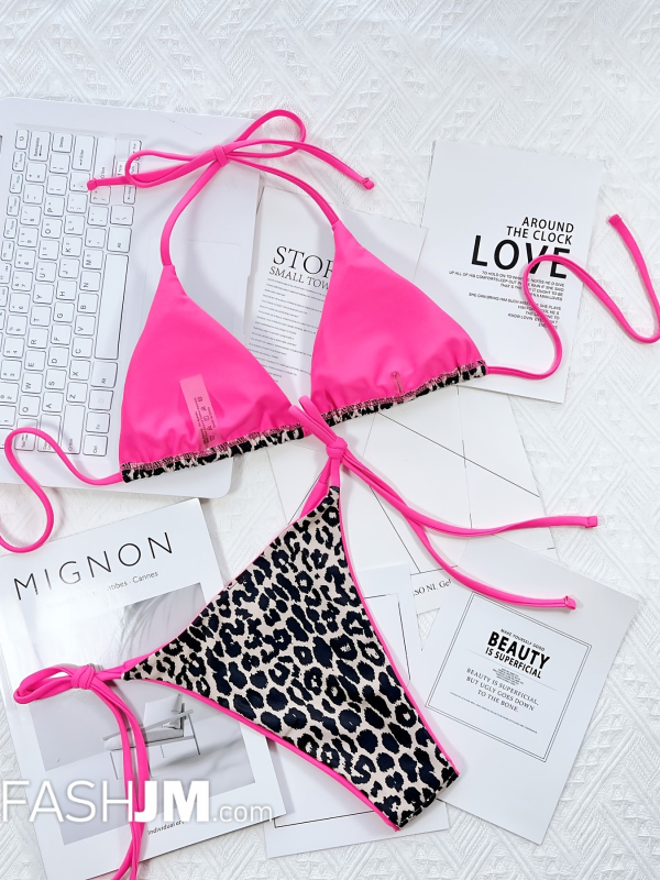  Leopard Print Halter Bikini Sets image2