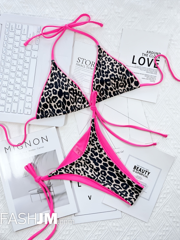  Leopard Print Halter Bikini Sets image3