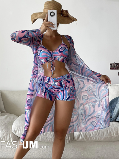Violeta 3-Pieces Geometric Print Bikini Sets