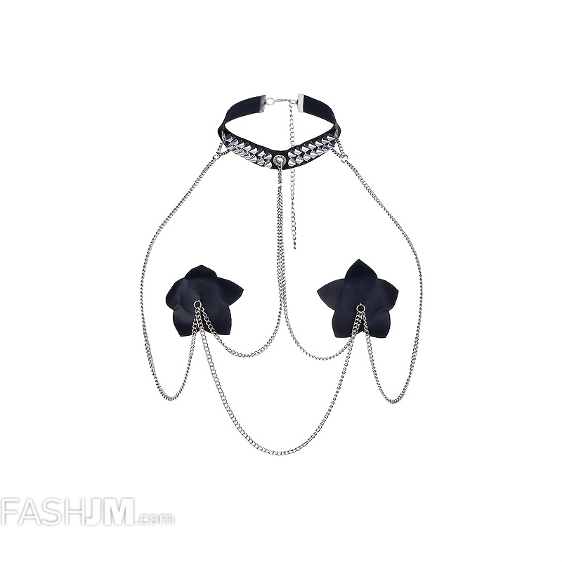 Reusable Nipple Pasties With Bondage Choker Collar image7