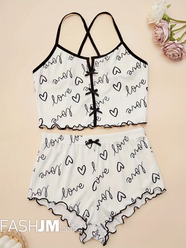  White Heart Print Pajama Set image3