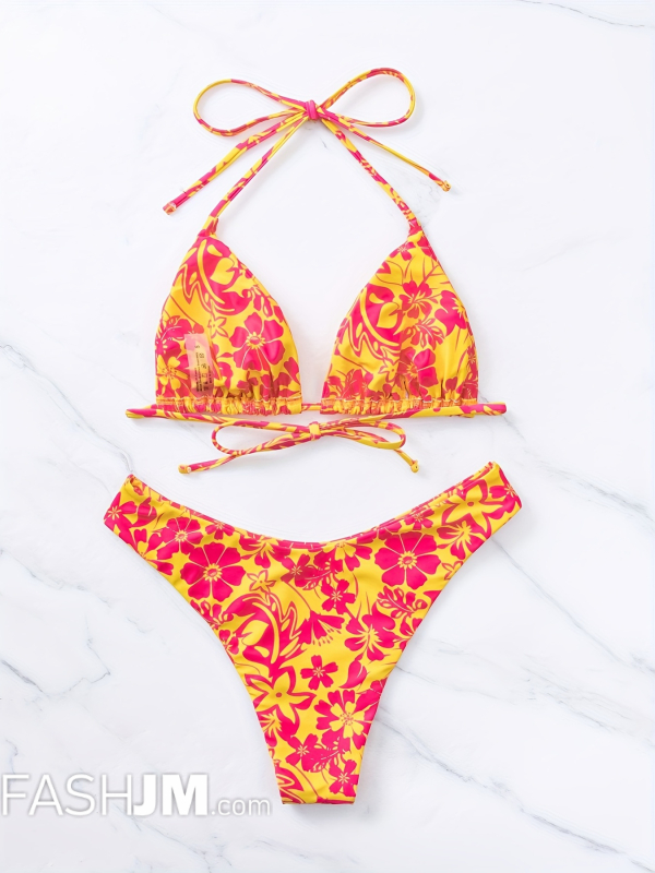  Floral Print Halter Triangle 2 Piece Set Bikini image4