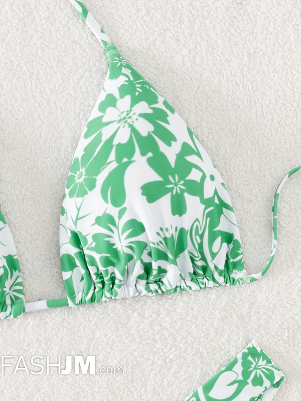 Floral Print Halter Triangle 2 Piece Set Bikini image4