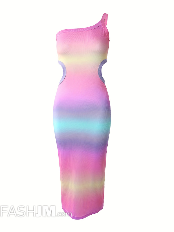  Ombre Print One Shoulder Dress image1