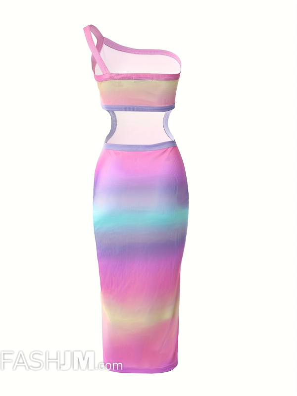  Ombre Print One Shoulder Dress image2