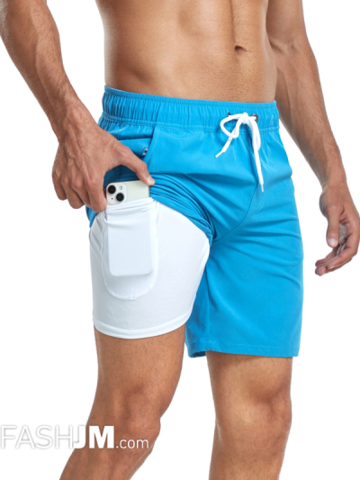 2-in-1 Double Layer Beach Shorts With Inner Pocket