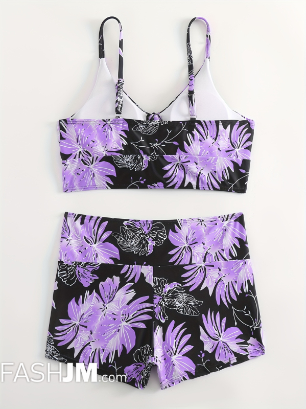  Floral Print V Neck Tankini Sets image6