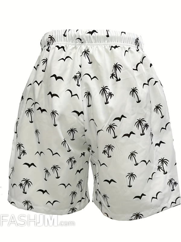  Stylish Coconut Tree Bird Pattern Print Men Swim Shorts image1