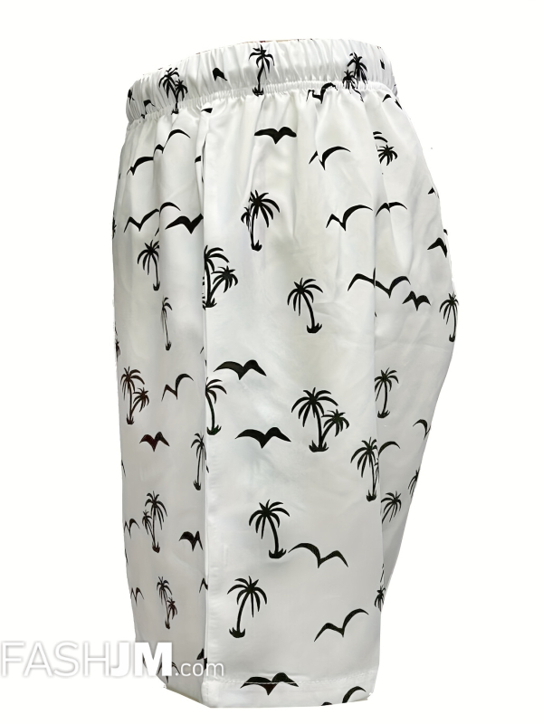  Stylish Coconut Tree Bird Pattern Print Men Swim Shorts image2